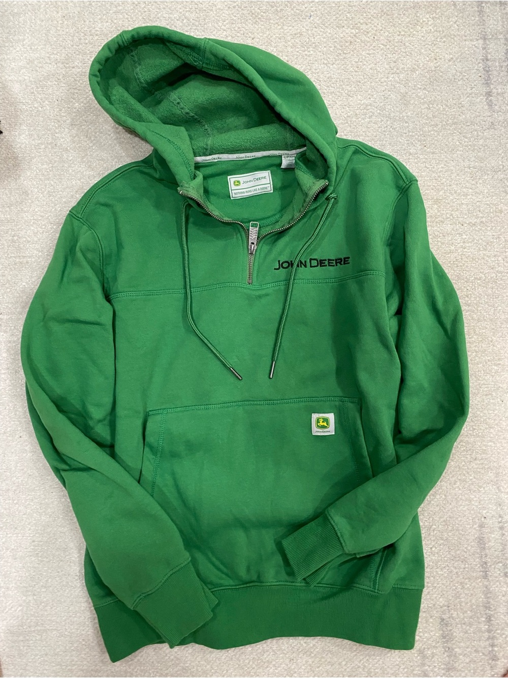 John Deere Men's Green Zip-Front Hooded Pullover